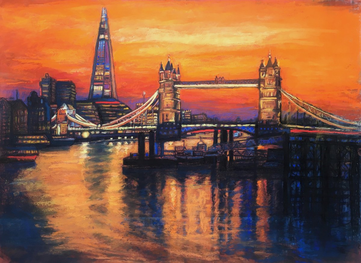 Impressionistic Cityscapes Pastel Drawing By Patricia Clements, 38 X 30", London And The Shard, Original Artwork