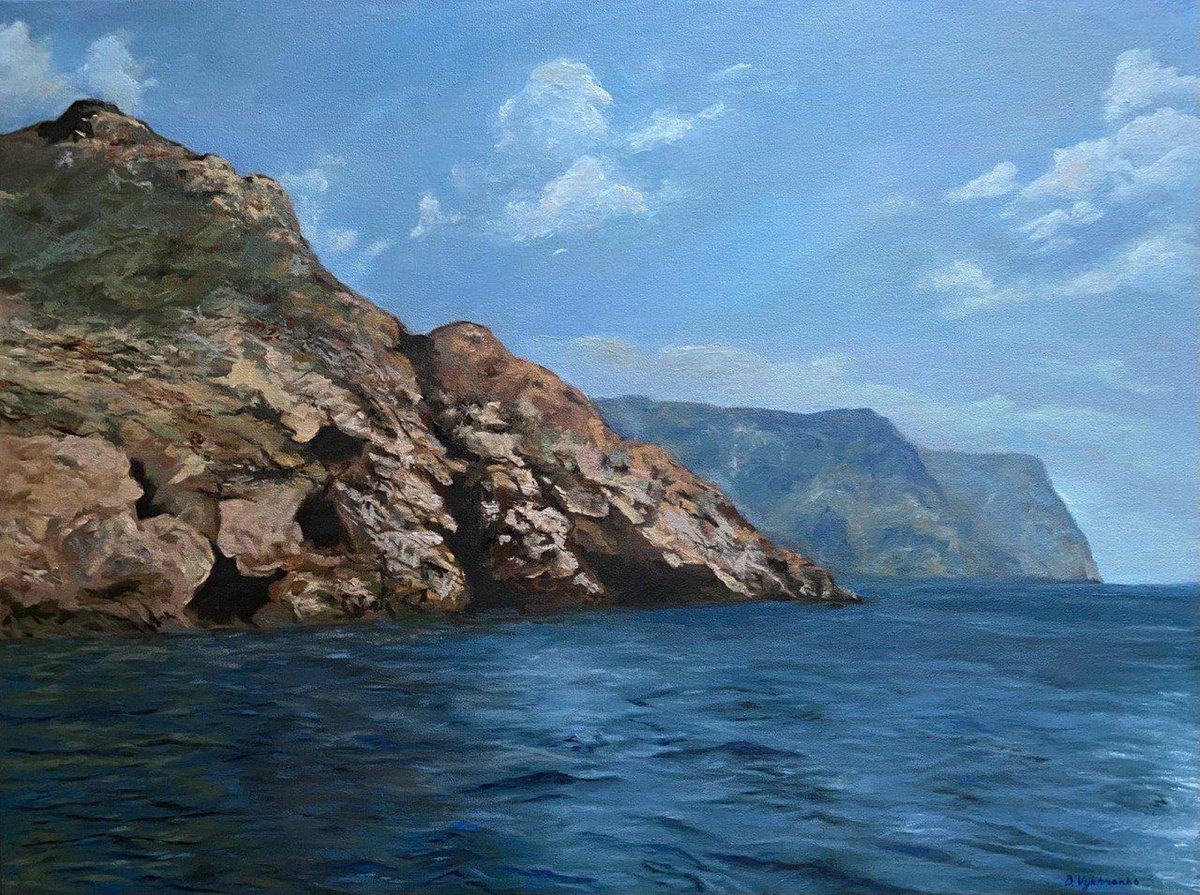 Impressionistic Landscape Oil Painting By Bohdan Vykhrenko, 31 X 24, The Majestic Sea, Original Artwork