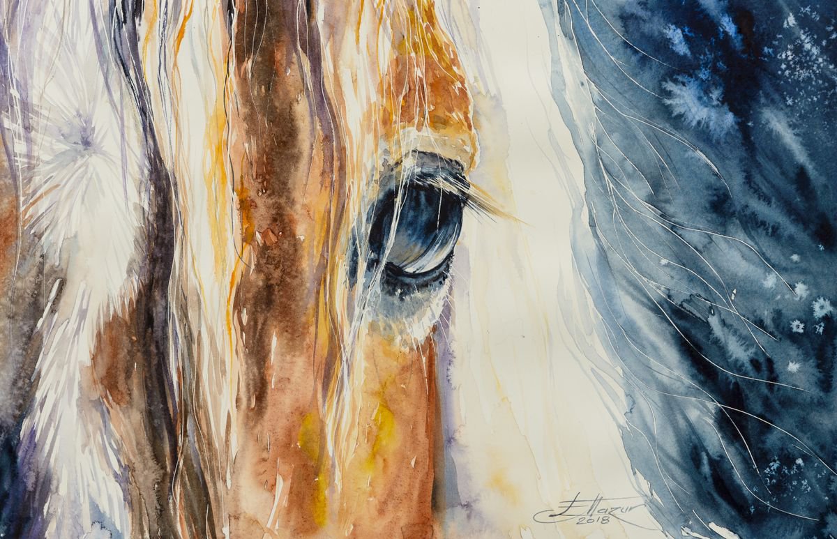 Impressionistic Animal Watercolour By Eve Mazur, 22 X 15, Horse Ii, Original Artwork