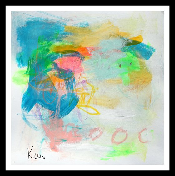 Nothing Stays the Same 12x12" Light Colorful Abstract Expressionist Painting on Paper