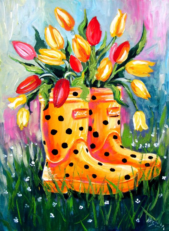 Tulips with rubber boots
