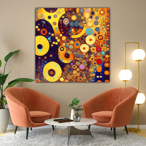 Klimt inspiration abstract. Large positive vibrant colors geometric abstract, bright wall art hanging