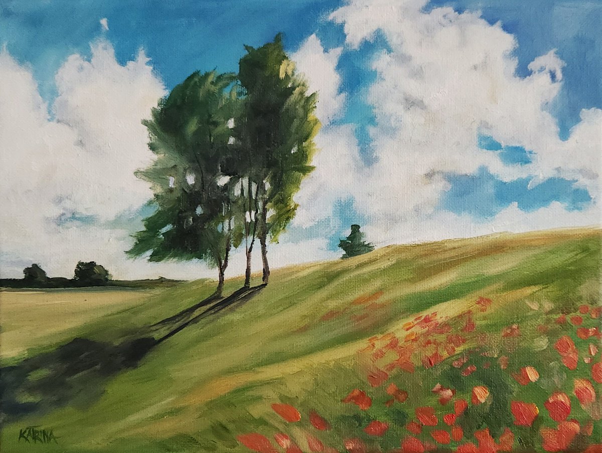 Impressionistic Landscape Oil Painting By Katrina Case, 12 X 9", Field Of Remembrance, Original Artwork