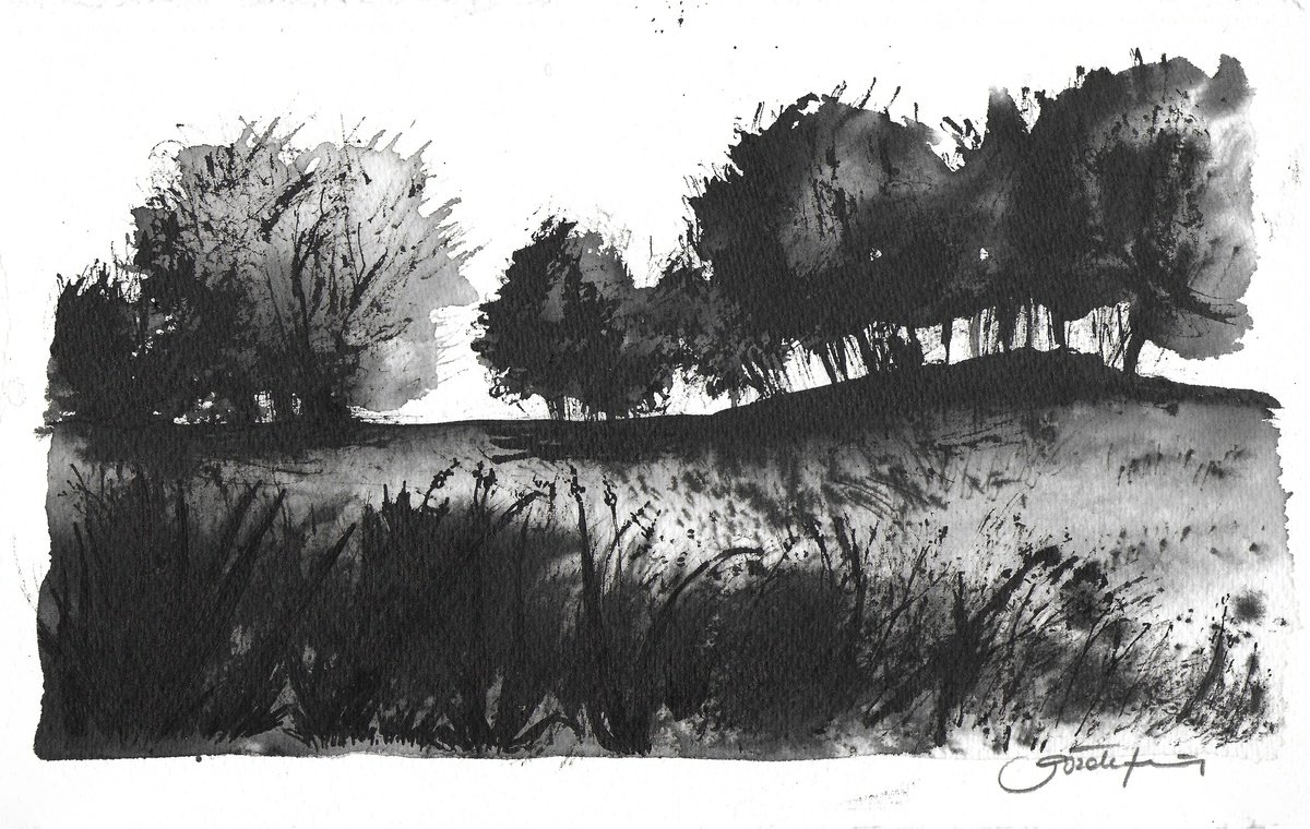 Expressive Landscape Watercolour By Gozde Temiz Istanbul, 13 X 8, Landscape_240905, Original Artwork