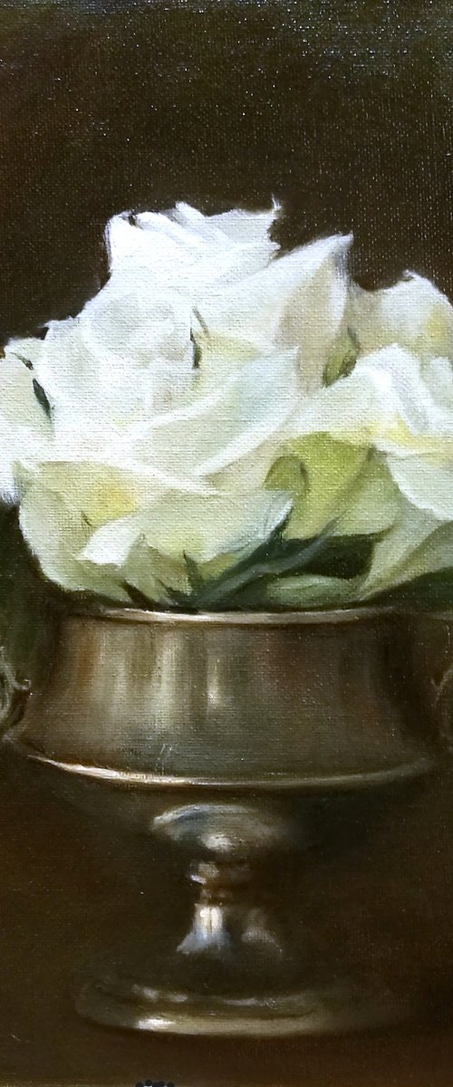 White Roses in a Silver Vase by Daniela Roughsedge