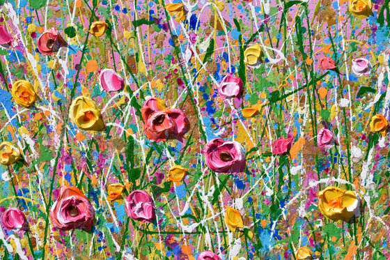 Meadow of Love - Flower Field Impasto Painting
