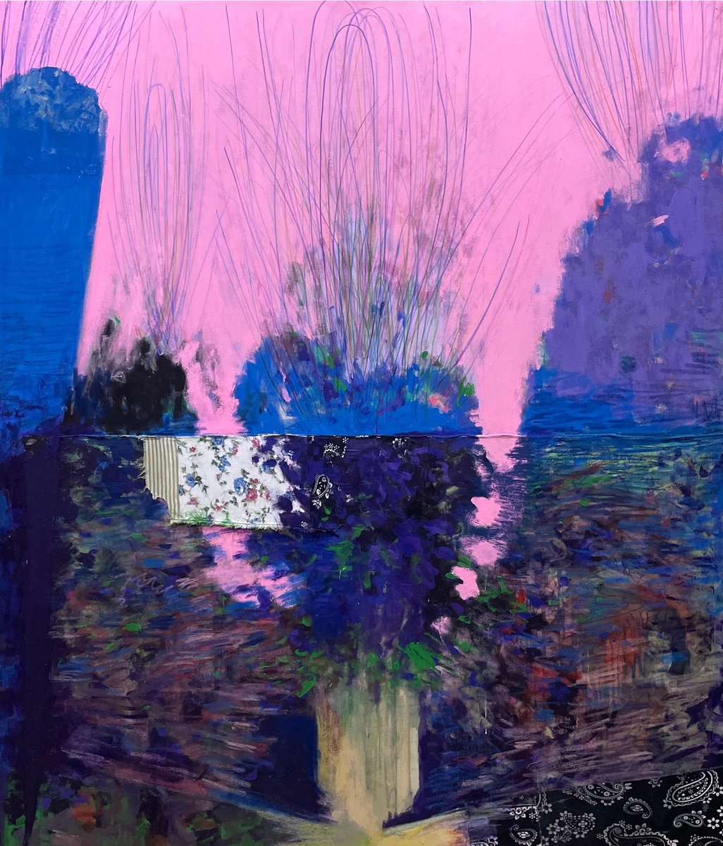 Expressive Landscape Painting By Gela Mikava, 54 X 63, Abstract Trees, Original Artwork