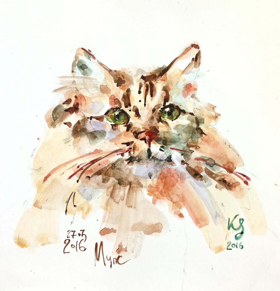 Portrait of a cat original watercolor sketch by Ksenia Selianko