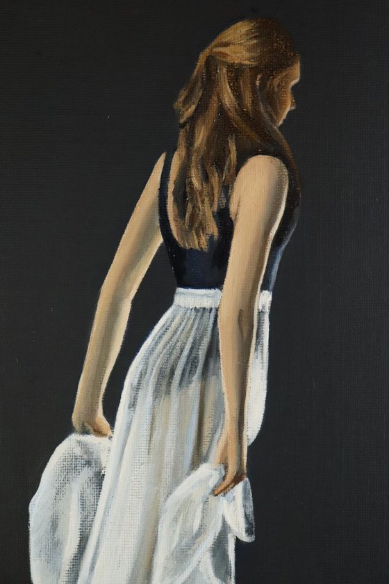On Pointe, Ballerina Walking Away, Ballet Shoes Painting, Framed Figurative Oil Artwork by Alex Jabore