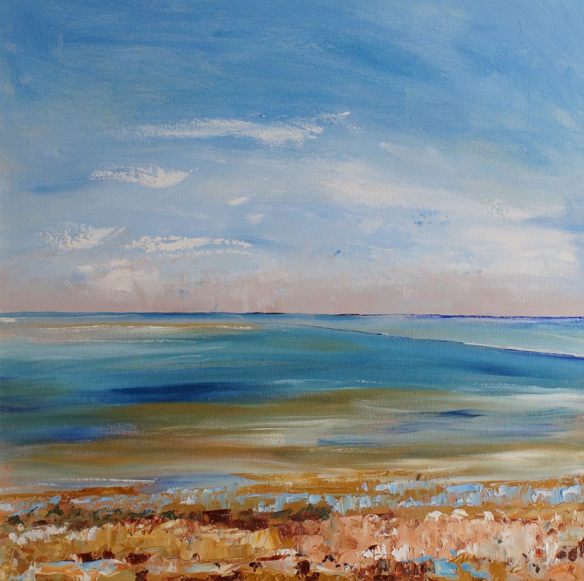 Low Tide - Sandbank Just Covered By Ann Palmer, 22 X 22, Artwork For Sale On Artfinder