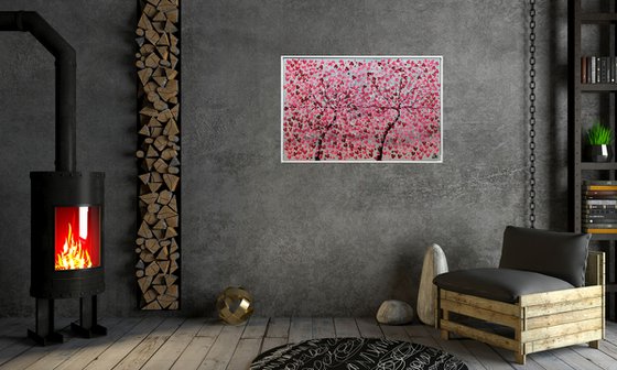Best Friends   acrylic abstract painting cherry blossoms nature painting framed canvas wall art