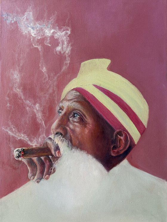 Smoking man in a turban