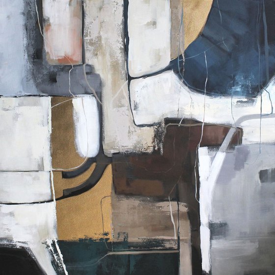 "Rampant" Abstract acrylic blue gray gold art