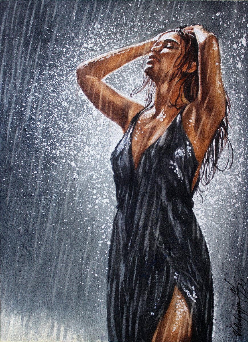 Photorealistic Portrait Watercolour By Volodymyr Melnychuk, 11 X 15", Rain, Original Artwork