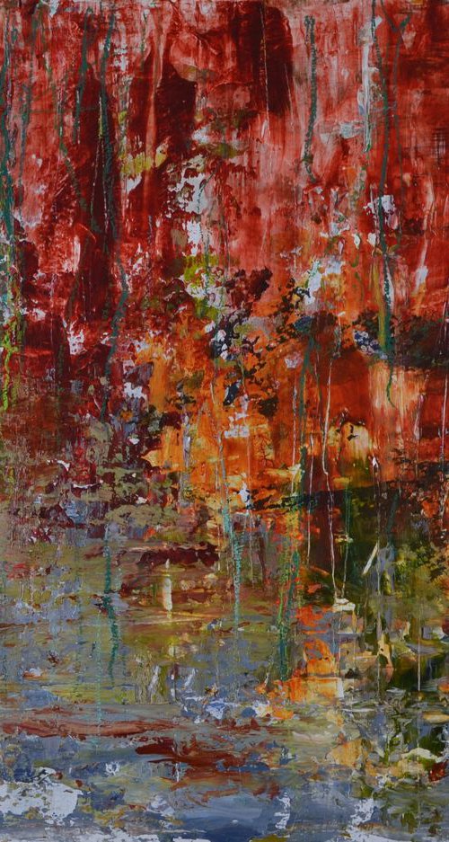 Tropical Rain (acrylic abstract landscape on paper) by Karin Goeppert