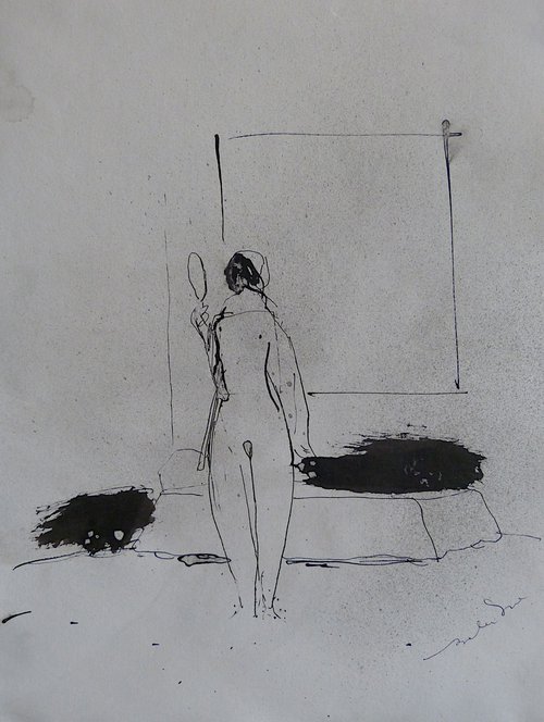 The nude looking in the mirror, 24x32 cm by Frederic Belaubre
