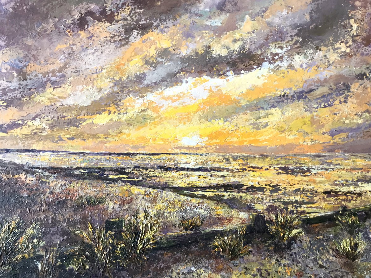 Impressionistic Landscape Acrylic Painting By Colette Baumback, 28 X 20, A Seasalter Sunset, Original Artwork