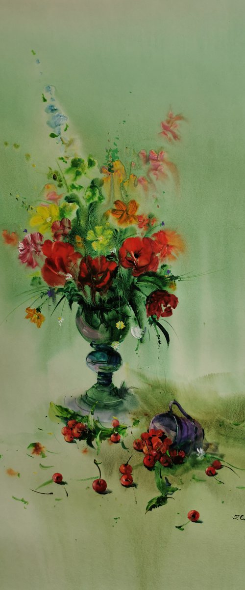 Flowers and cherries by Carchelan Ion