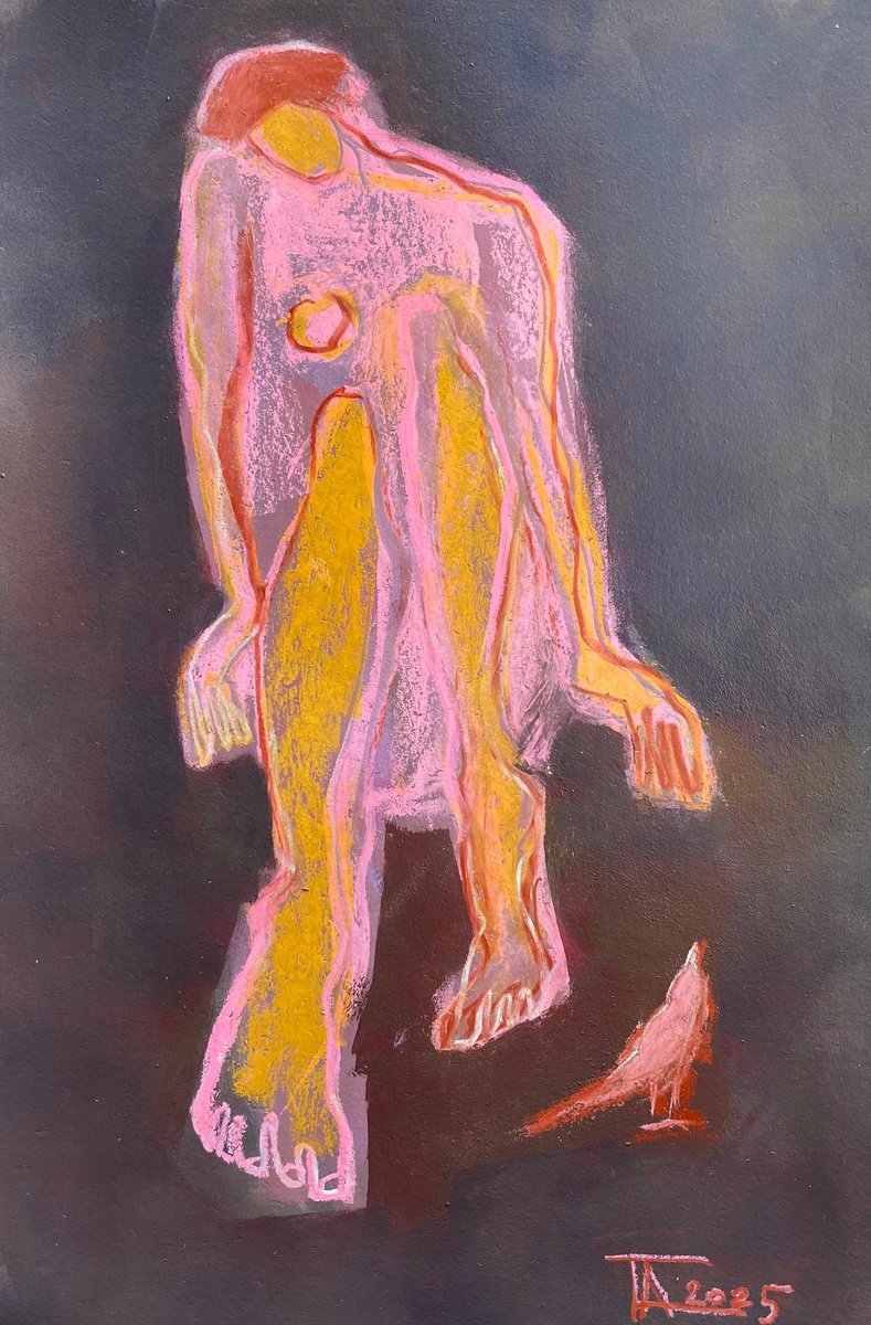 Expressive Portrait Pastel Drawing By Tatjana Auschew, 13 X 20", Let