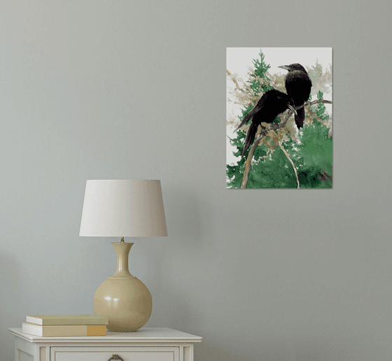 Two Crows in the Pine Forest