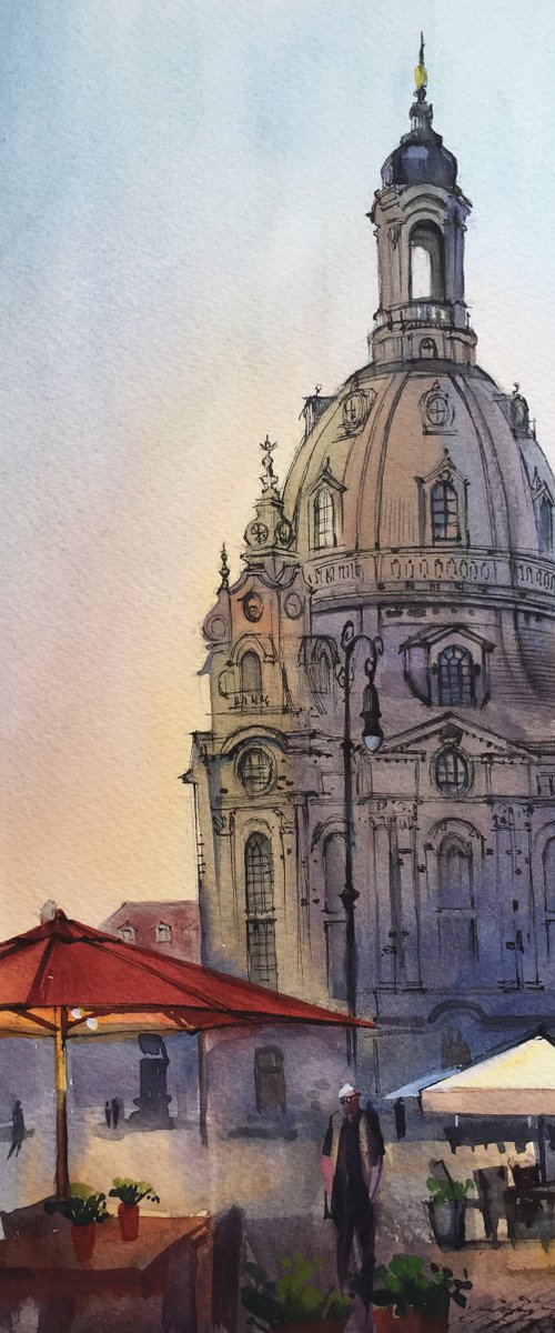 Evening Dresden. Watercolor cityscape. by Natalia Veyner