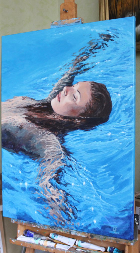 Blue bliss. original painting SEA summer GIFT sea swimming