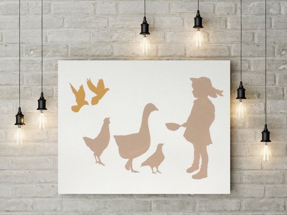 GIRL WITH BIRDS-unframed-FREE UK DELIVERY