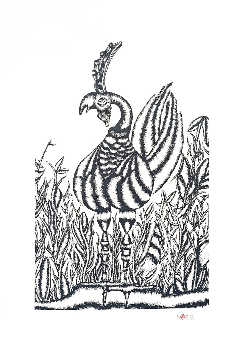 Illustrative Screenprint , Ancient Bird By Mine Okur, 28 X 39, Artwork For Sale On Artfinder
