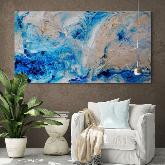 Sapphire Casbah 190cm x 100cm Blue Cream Textured Abstract Art