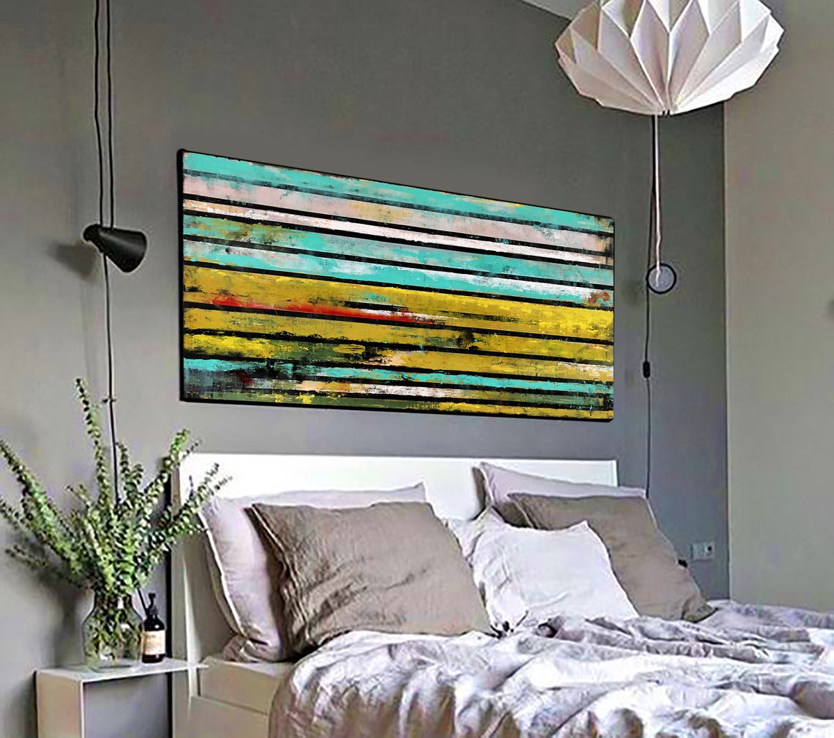 Stripe 9 48x24 Abstract Painting on Canvas by Bo Kravchenko