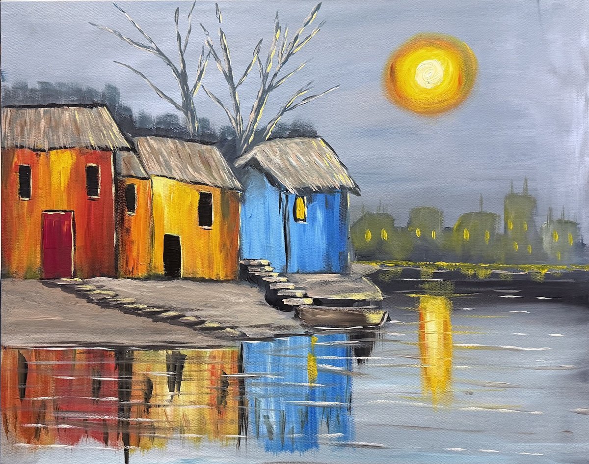 Impressionistic Landscape Acrylic Painting By Aisha Haider, 30 X 24, A Luminous Night, Original Artwork