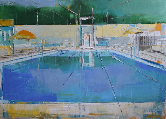 Oil painting, stretched "Pool 01" 100/70cm
