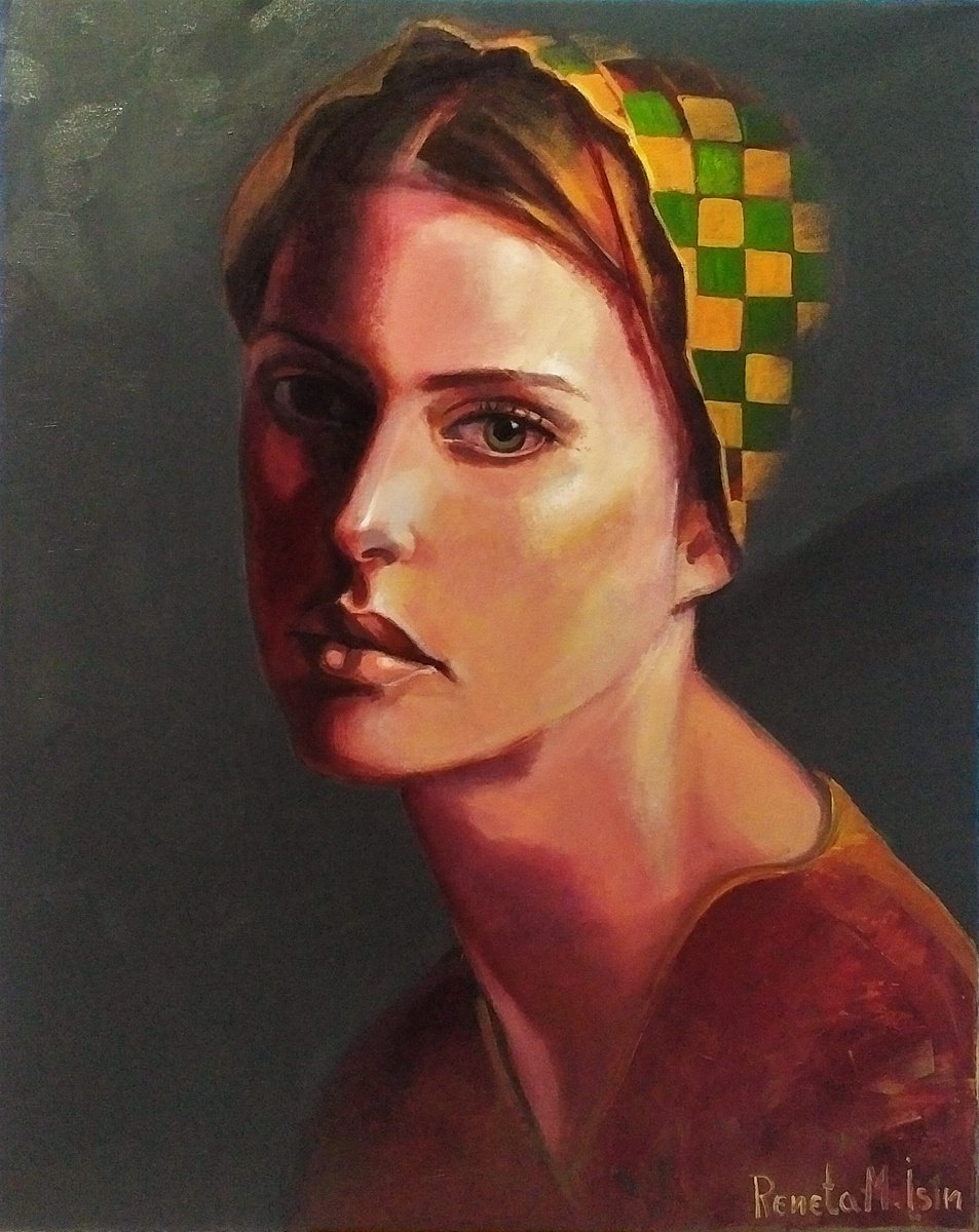 Impressionistic Portrait Oil Painting By Reneta Isin, 31 X 39", " Vintage ", Original Artwork