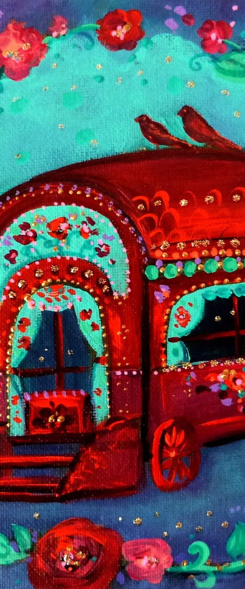 The enchanted caravan 20 x 20 cm by Loetitia Pillault