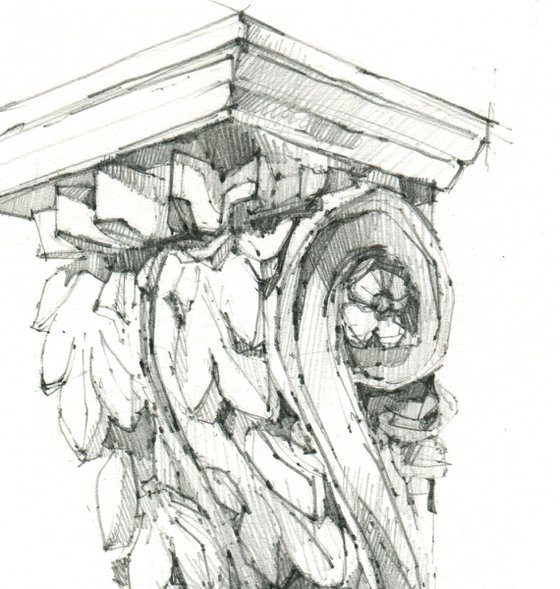 "Architectural sketch" original pencil drawing - architectural detail
