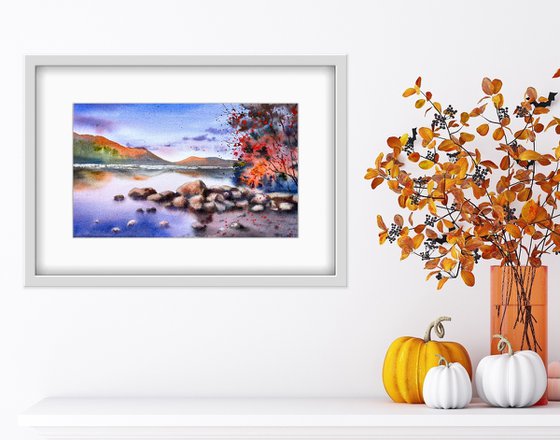 Autumn landscape. Watercolor artwork.