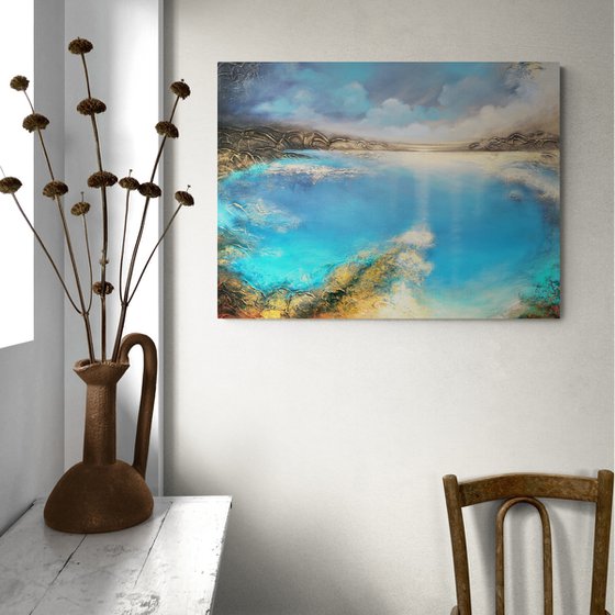 A large original modern semi-abstract figurative seascape painting "Deep Inside"