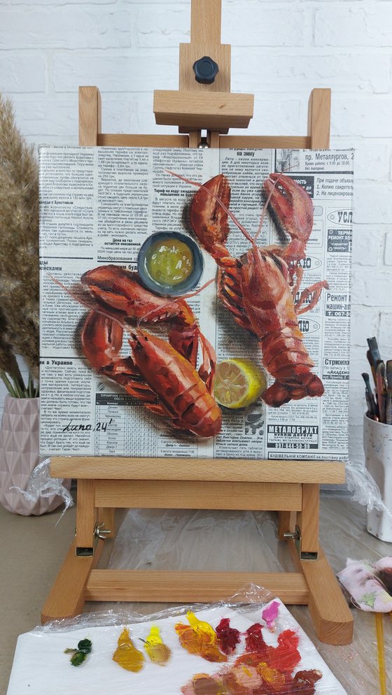 Lobster on a newspaper