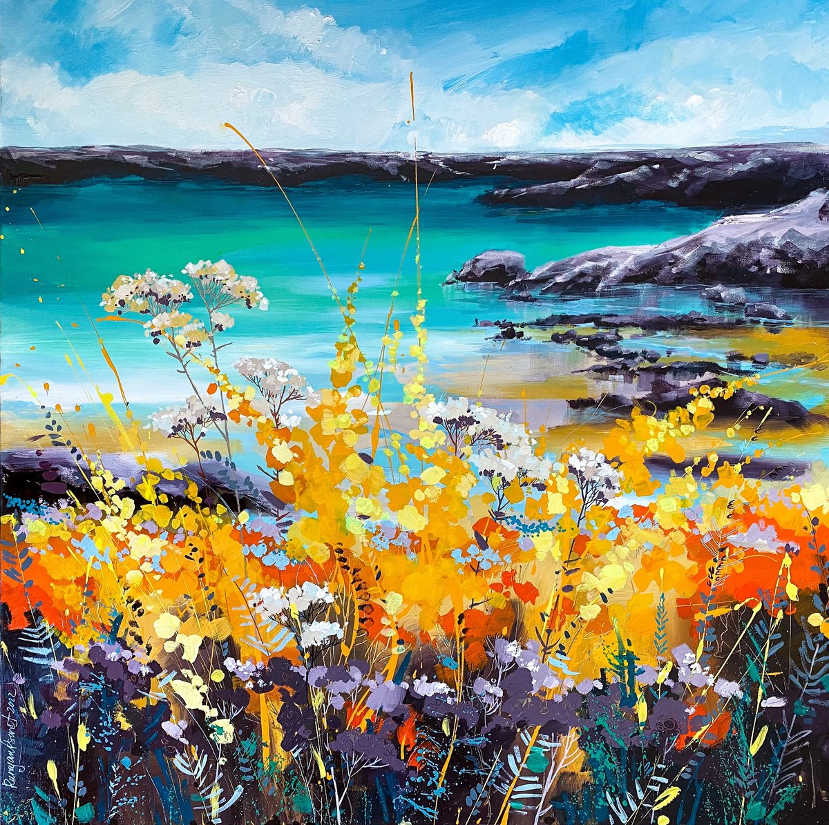 Impressionistic Landscape Acrylic Painting By Irina Rumyantseva, 40 X 40, Cornwall Sunny Coast 3, Original Artwork