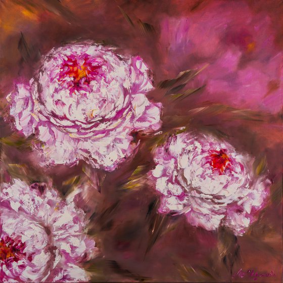 PINK PEONY BUDS - Garden flowers. Bouquet of peonies. Delicate buds. Dark pink. Late evening. Nobility.