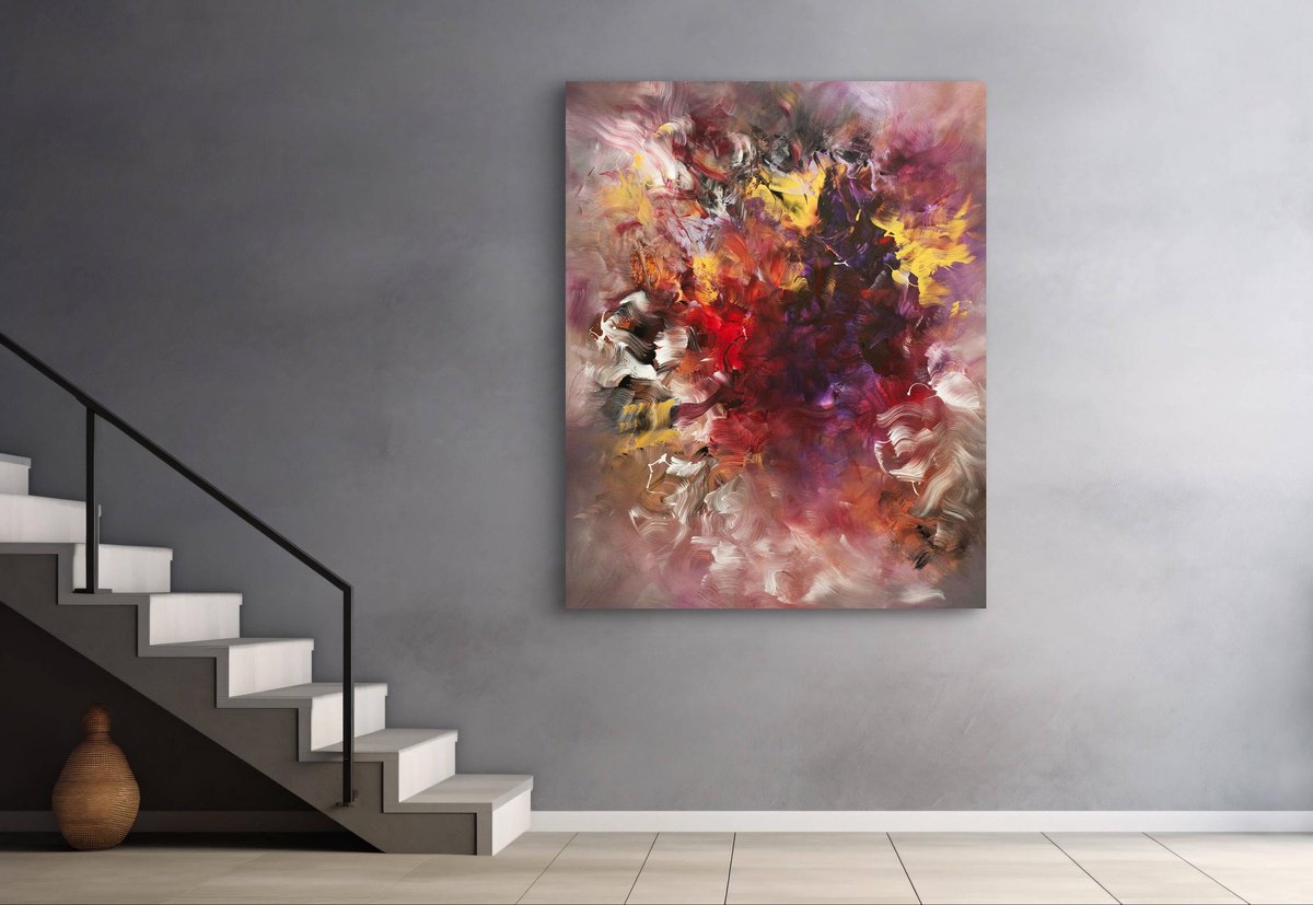 Abstract Acrylic Painting By Paresh Nrshinga Frsa, 47 X 59", Moonlit Garden Ii, Original Artwork