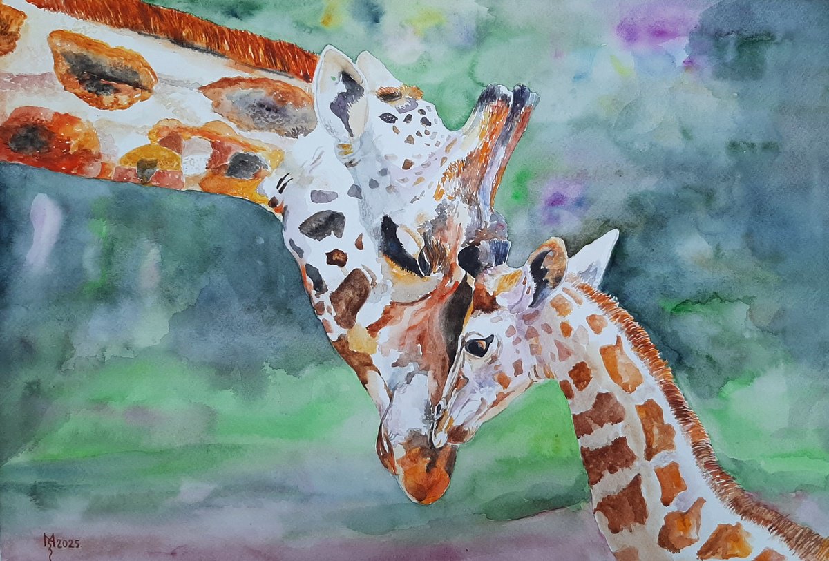 Impressionistic Animal Watercolour By Zoran Mihajlovic Muza, 20 X 13", Love, Original Artwork