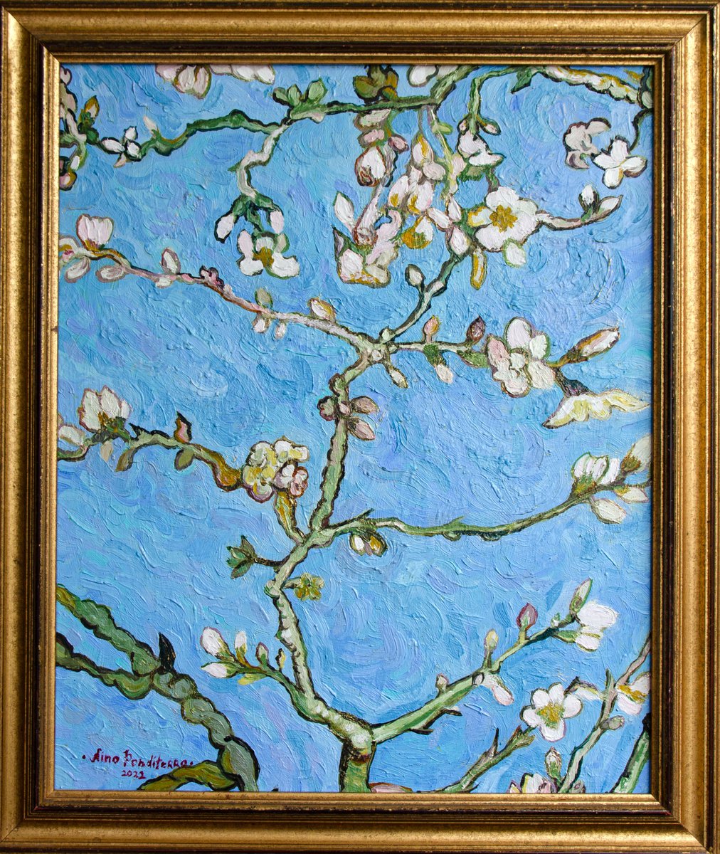 Impressionistic Landscape Oil Painting By Nino Ponditerra, 18 X 21", Almond Blossom, Original Artwork