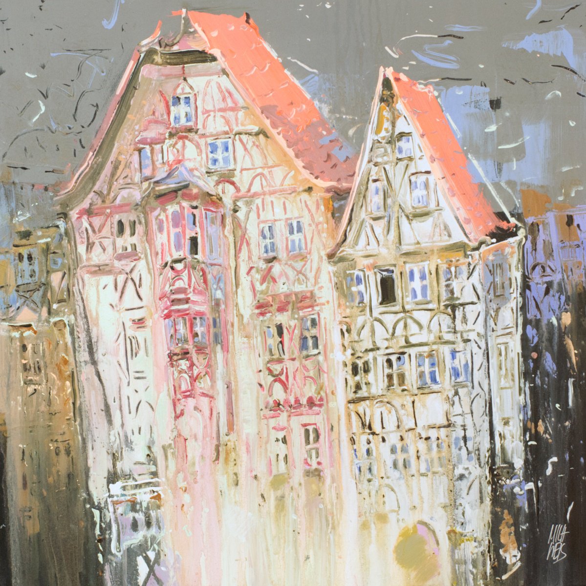  Two Frankonian Houses By Mila Weis, 39 X 39, Artwork For Sale On Artfinder