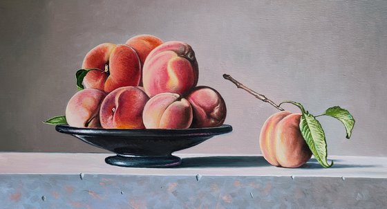 Still life - peaches (40x70cm, oil painting, ready to hang)