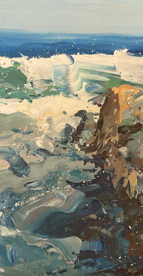 Ocean Waves - Modern Impressionist Sea Rocks by Agostino Veroni