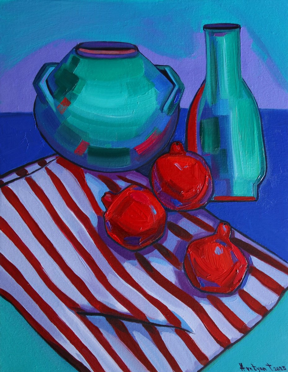 Expressive Still Life Oil Painting By Tigran Avetyan, 14 X 18", Still Life, Original Artwork