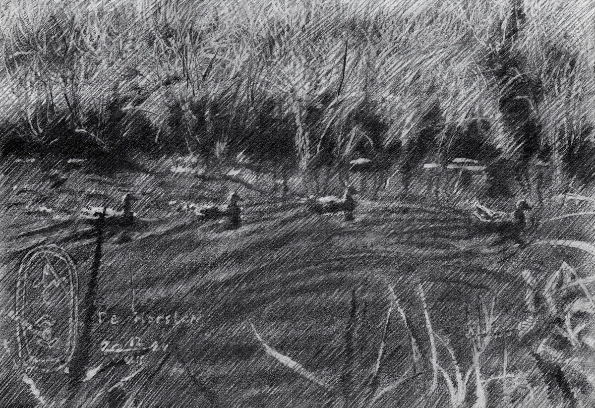 Impressionistic Landscape Pencil Drawing By Corne Akkers, 8 X 6, De Horsten - 12-12-24, Original Artwork