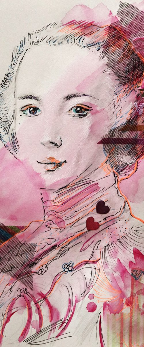 Man Rococo   - Portrait mixed media drawing on paper by Antigoni Tziora