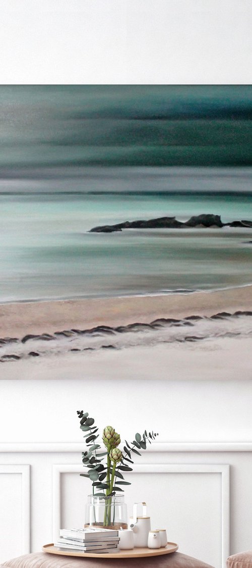 "Nord" Dark teal ocean oil art by Mary Amur